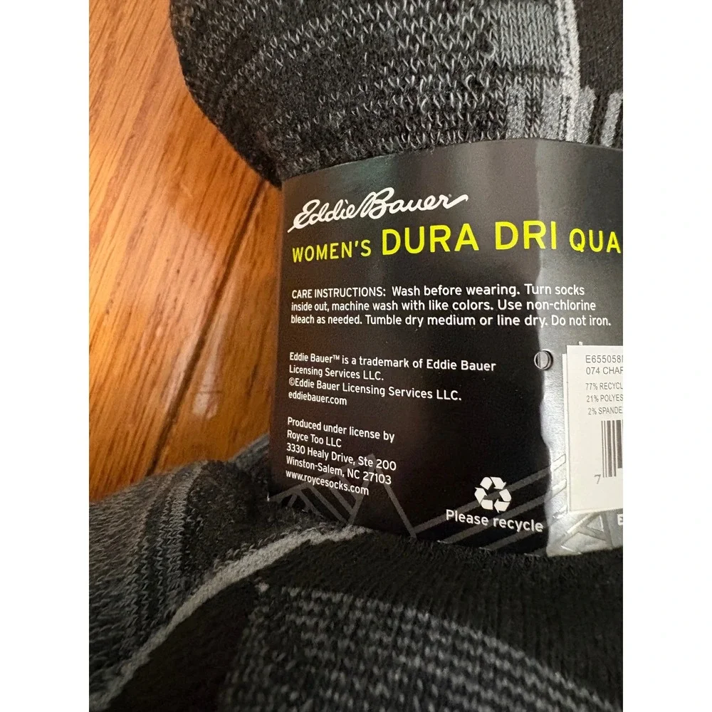 Eddie Bauer Womens Dura Dri Quarter Socks 6 Pair Pack Charcoal Grey Size 5-10